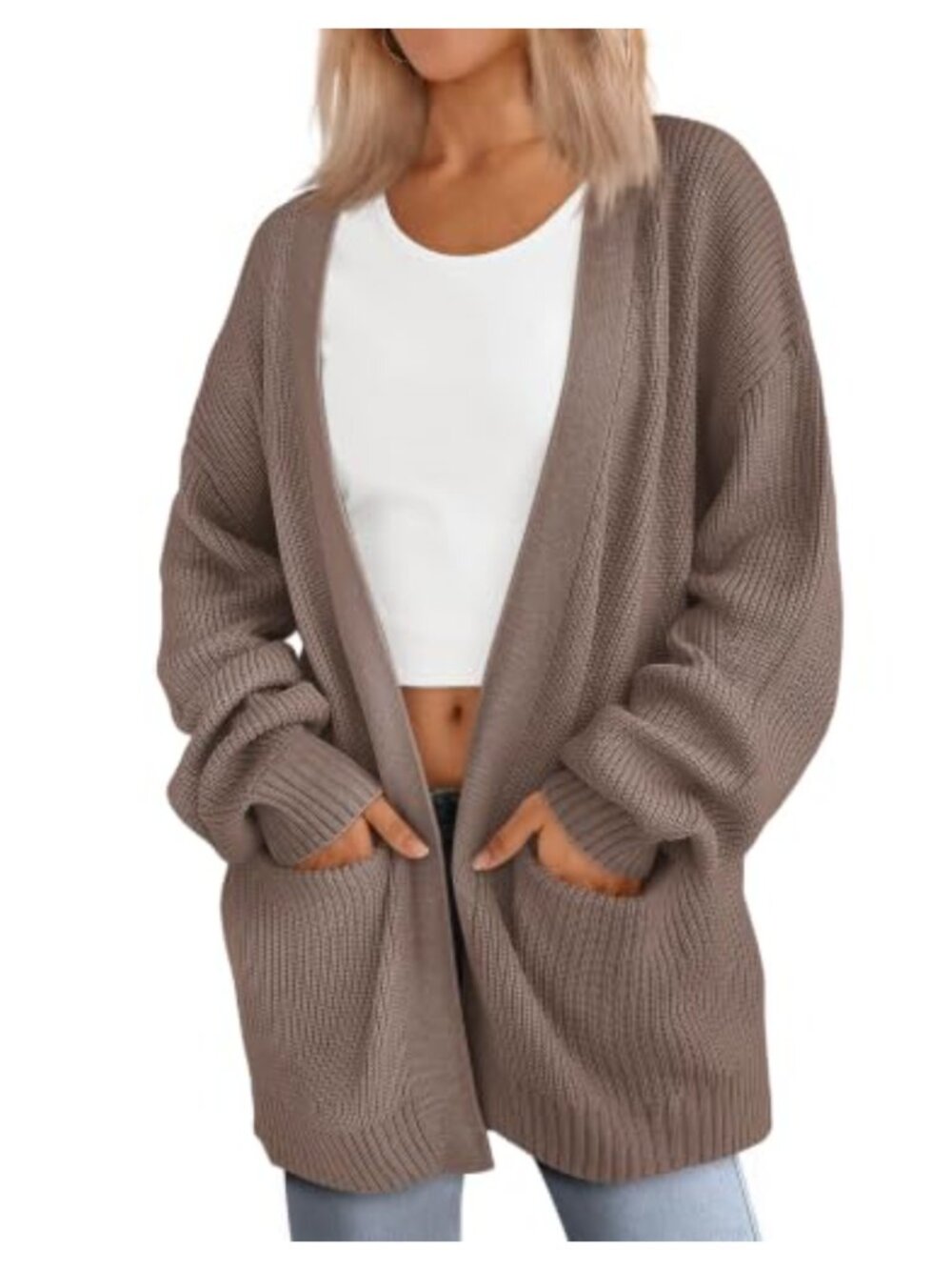 Oversized Knit Cardigan Sweater with Pockets Long Sleeve V-Neck Fall Layer